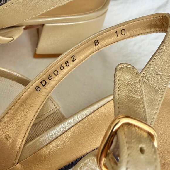 Mr Seymour Vintage 70s 80s Gold Mesh Slingback Sandal Size 10 Block Heel Leather - Picture 2 of 9